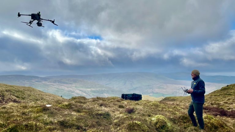 TerraDat's UAV LiDAR system in operation — capturing dense point clouds for terrain modelling and archaeological interpretation